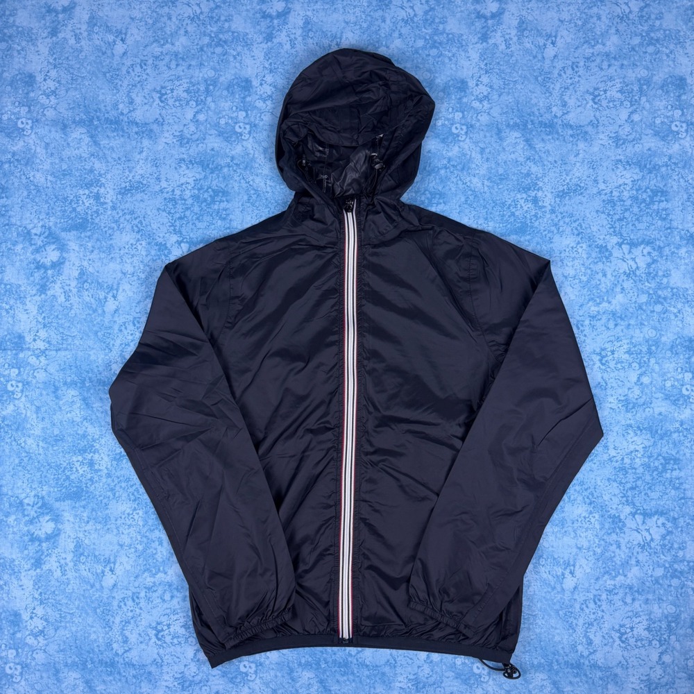 Cloudveil 08 Mens Small Black Hooded Windbreaker Jacket Striped Zipper